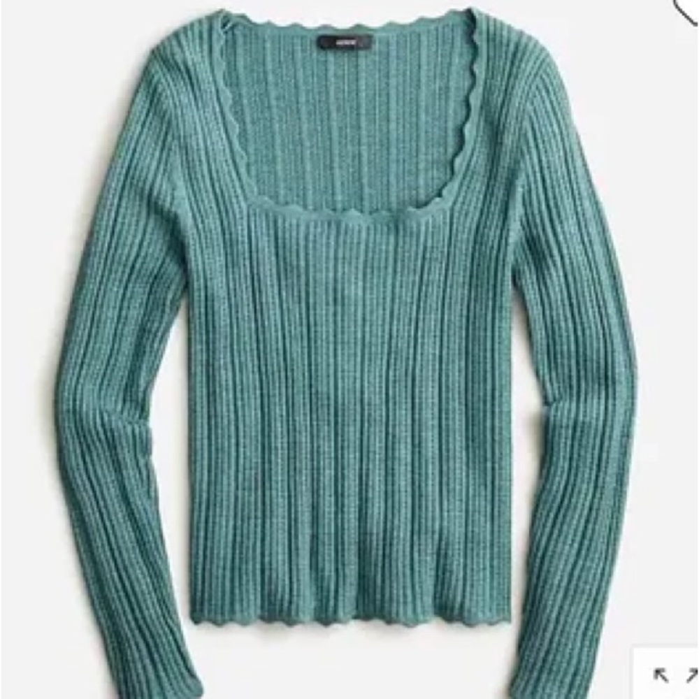 NWOT J. Crew Scalloped Square Neck Merino Sweater, Size Small in Spruce